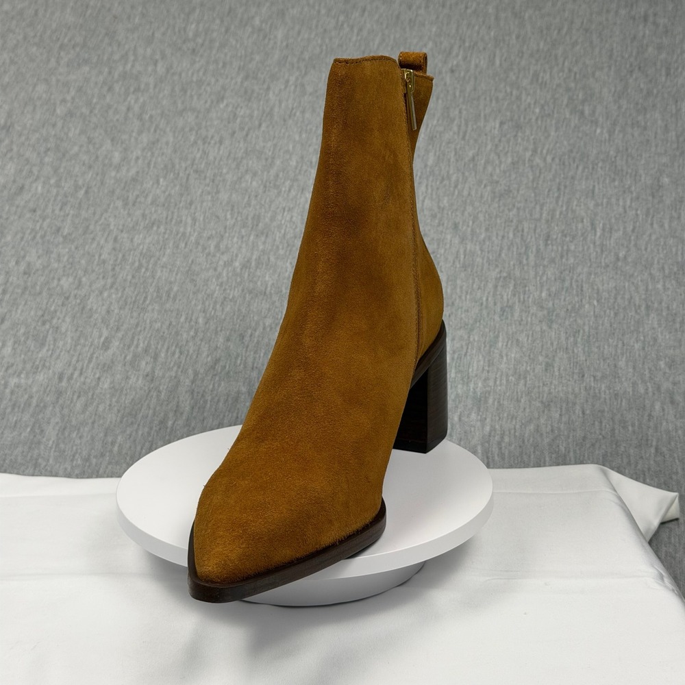 Vince Camuto Lorelai Burnt Sugar Brown Suede Pointed Toe Block Heel Booties 12M